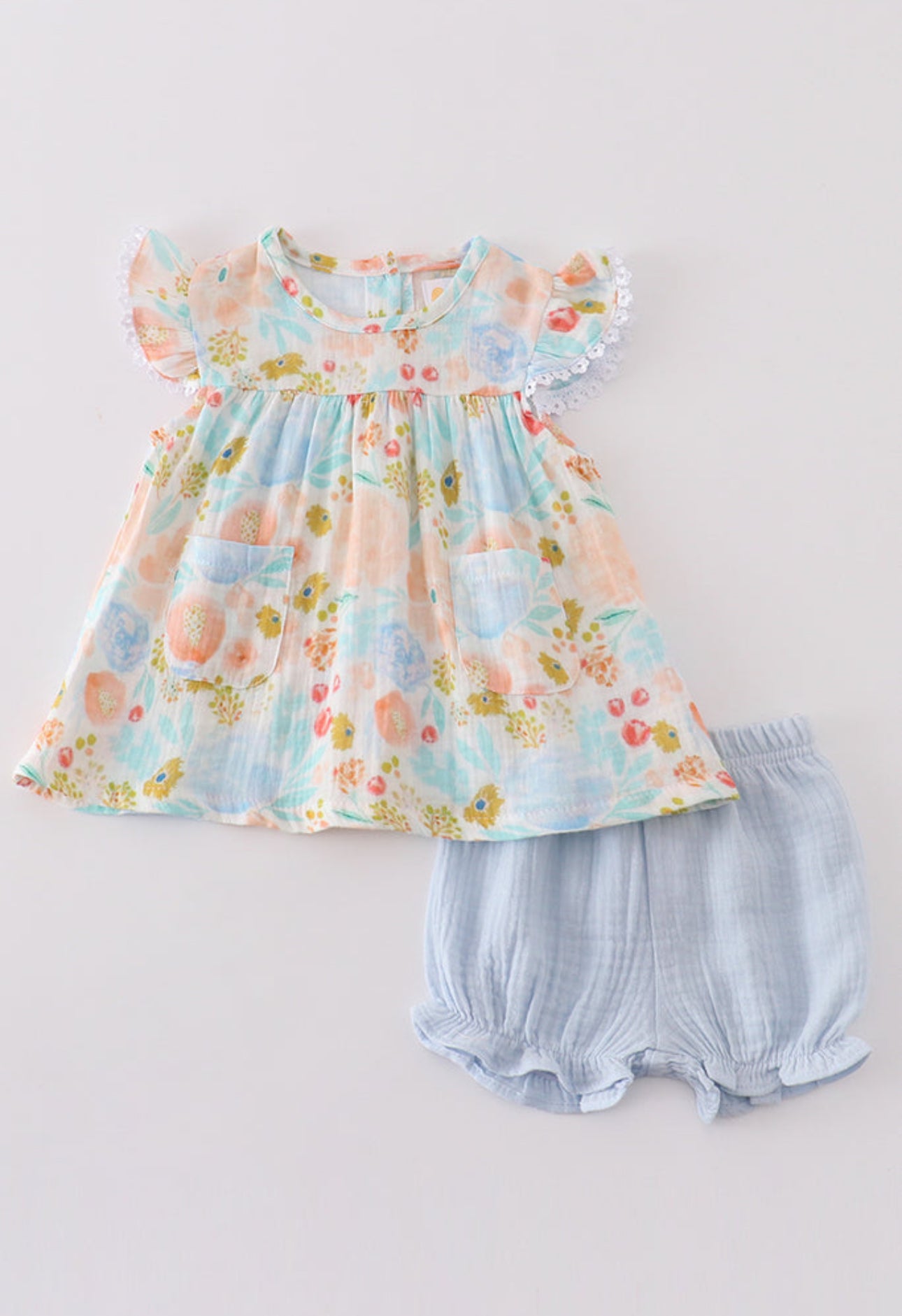 Muslin Floral Ruffle Baby Set