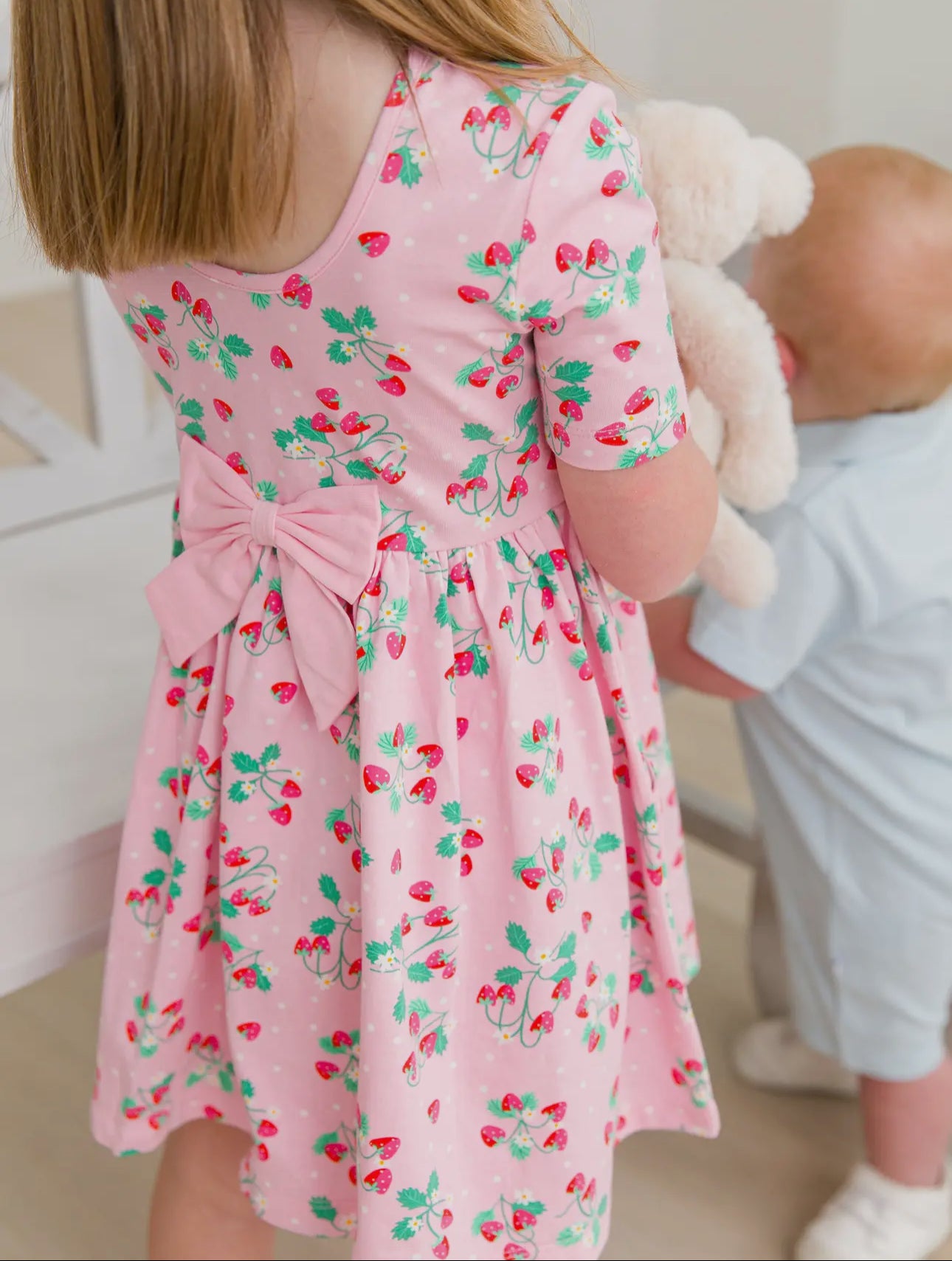 Girls Sweet as Strawberries knit Short Sleeve Twirl Dress