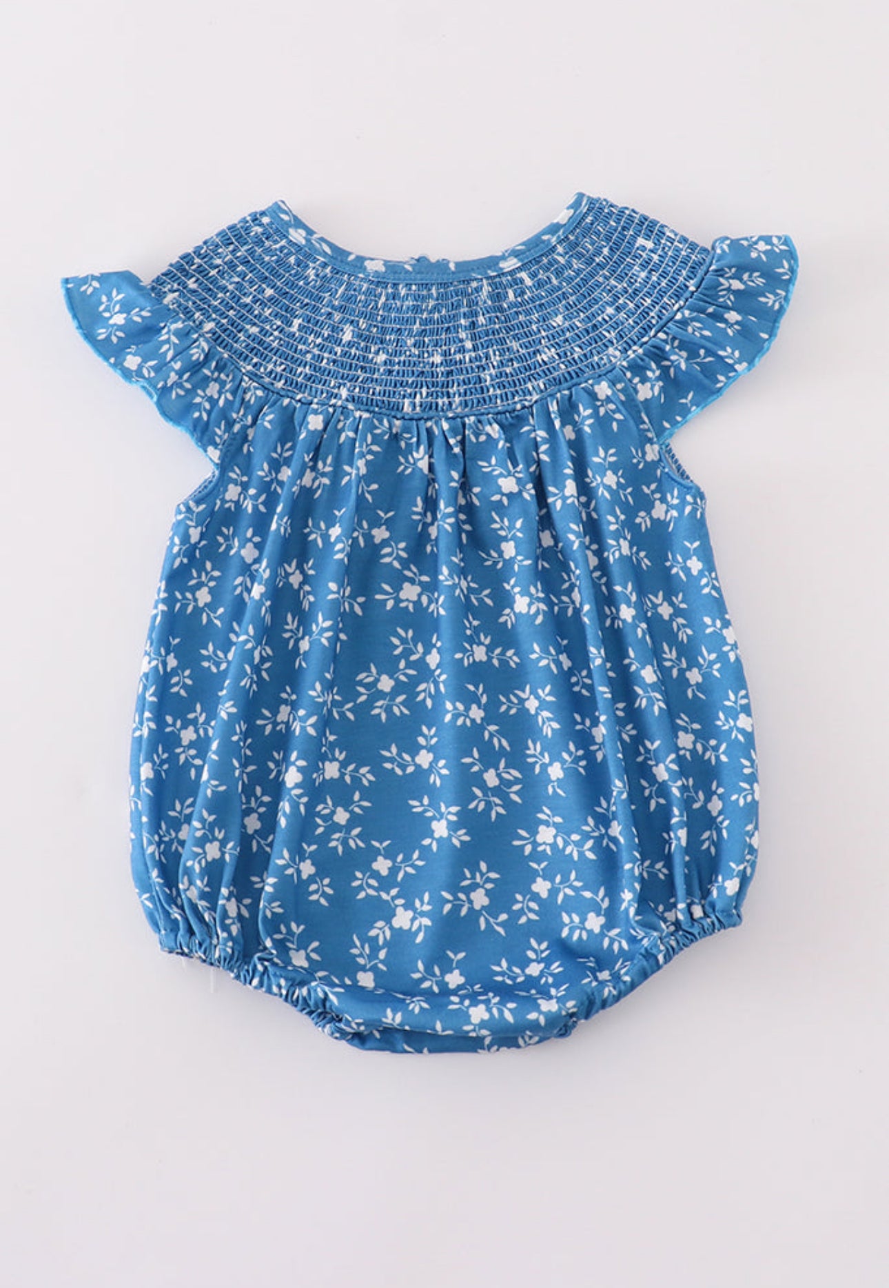 Blue Floral Smocked Bubble