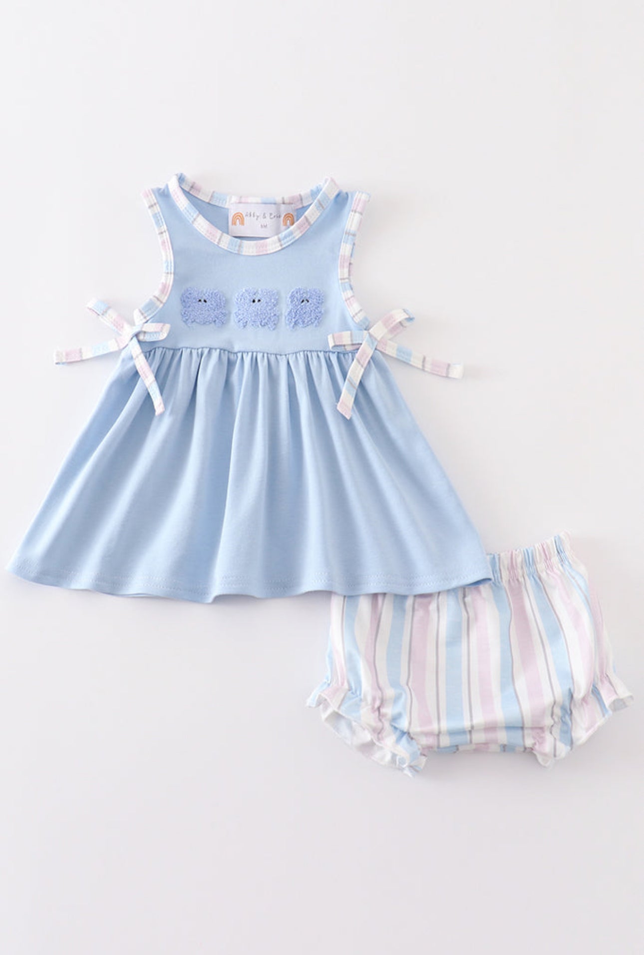 Crab French Knot Stripe Baby Girls Set