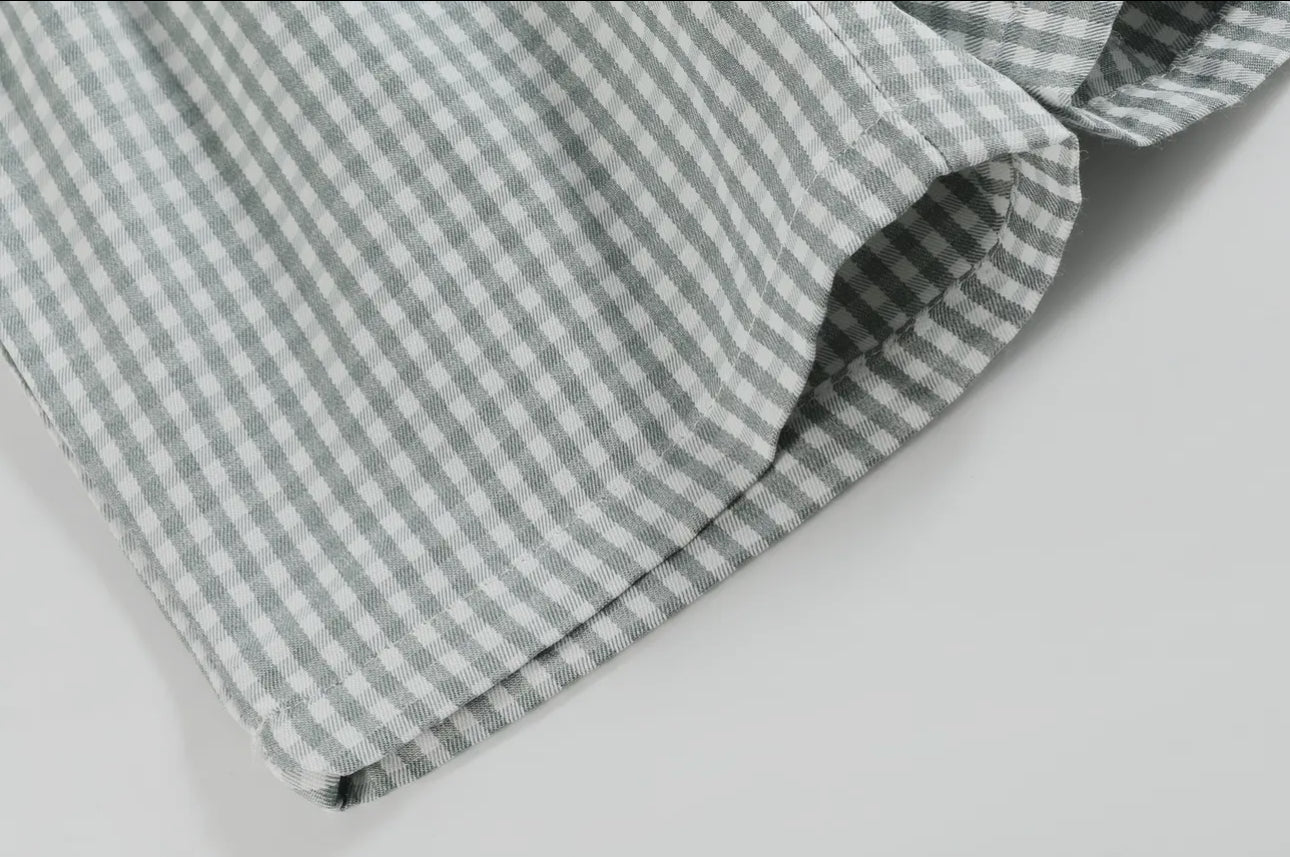 Gingham dinosaur shorts set