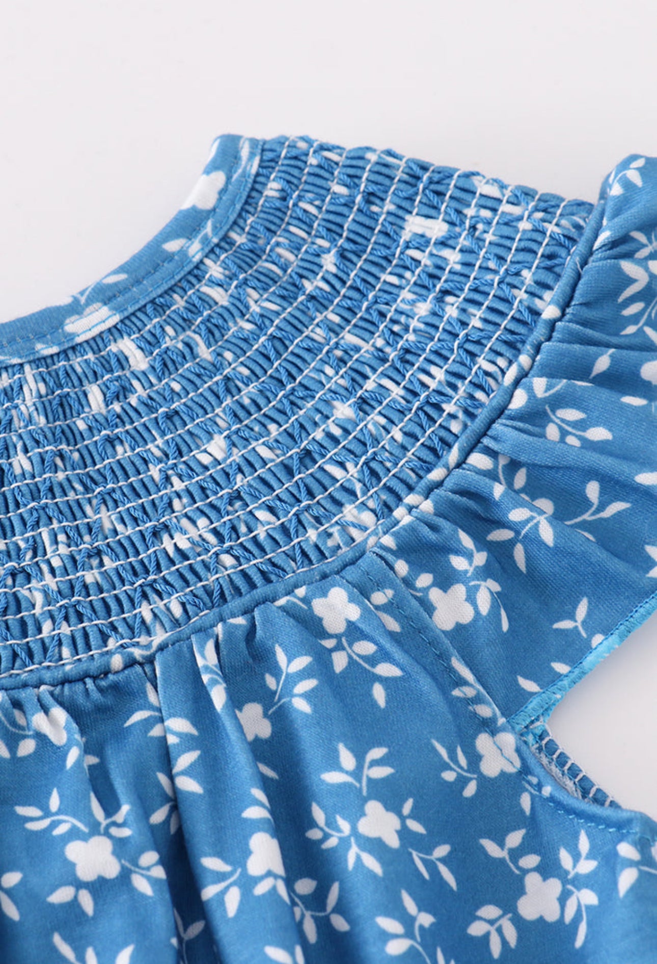 Blue Floral Smocked Bubble