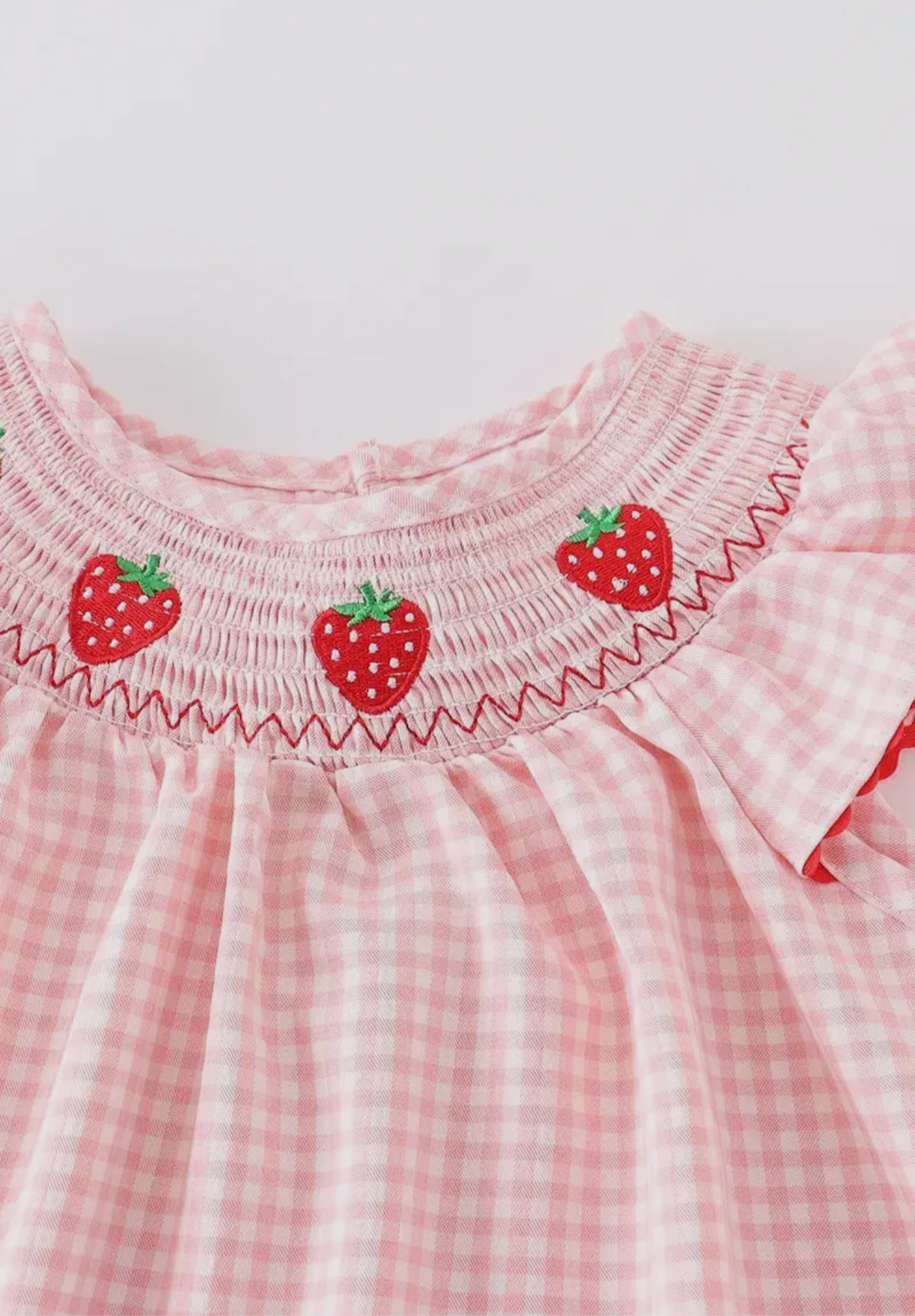 Strawberry Embroidered Plaid Smocked Dress