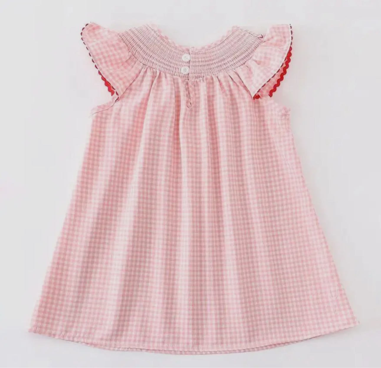 Strawberry Embroidered Plaid Smocked Dress
