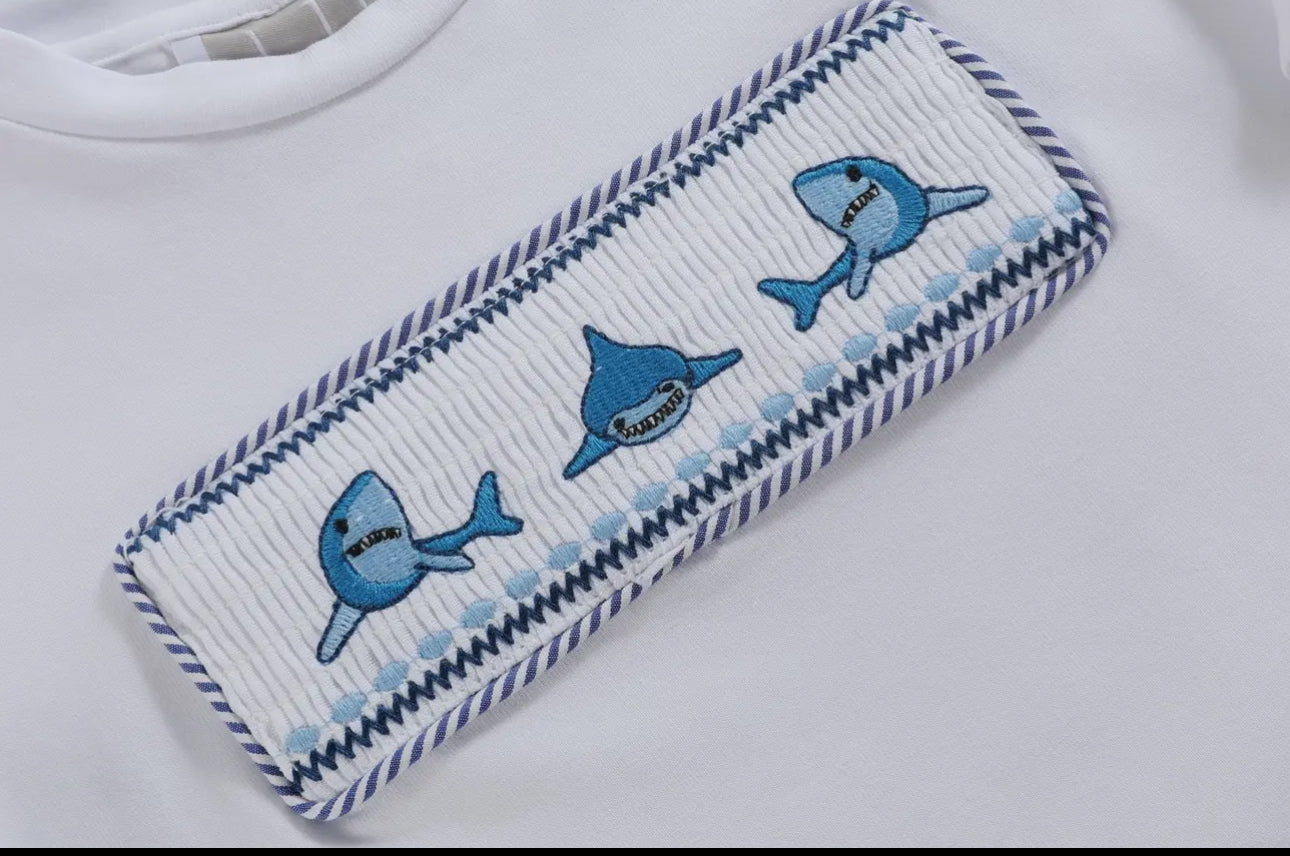 Shark Smocked Shorts Set