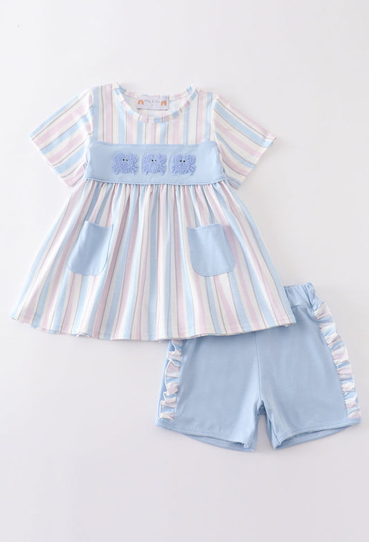 Crab French Knot Stripe Girls Set