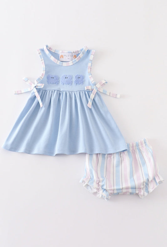 Crab French Knot Stripe Baby Girls Set