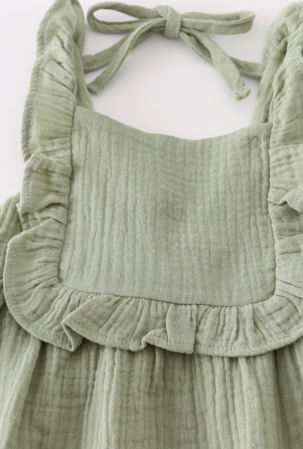 Girls Sage Green Muslin Ruffle Shorts Set