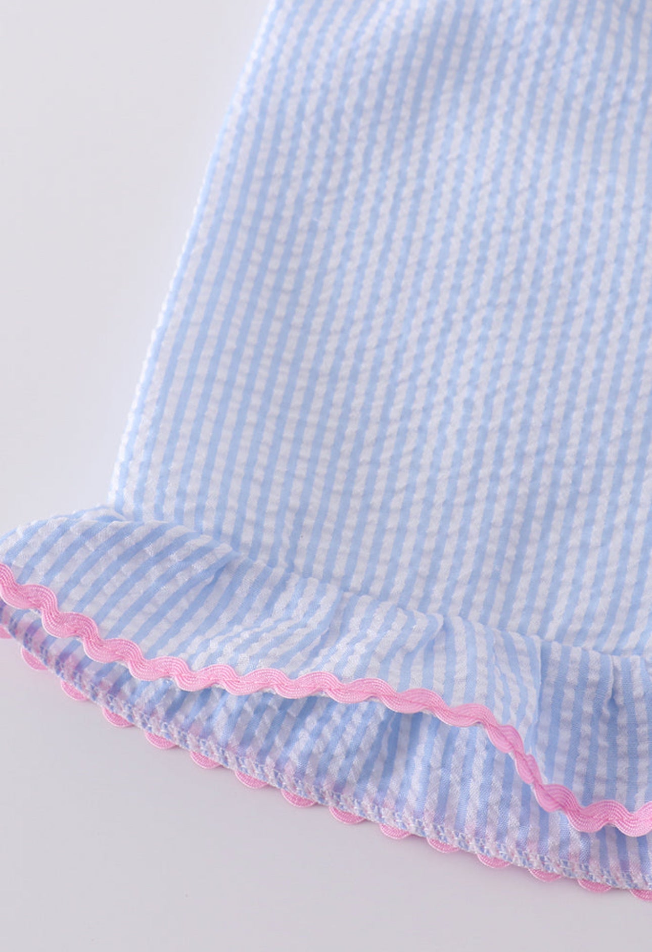 Blue Striped Seersucker Bow Set
