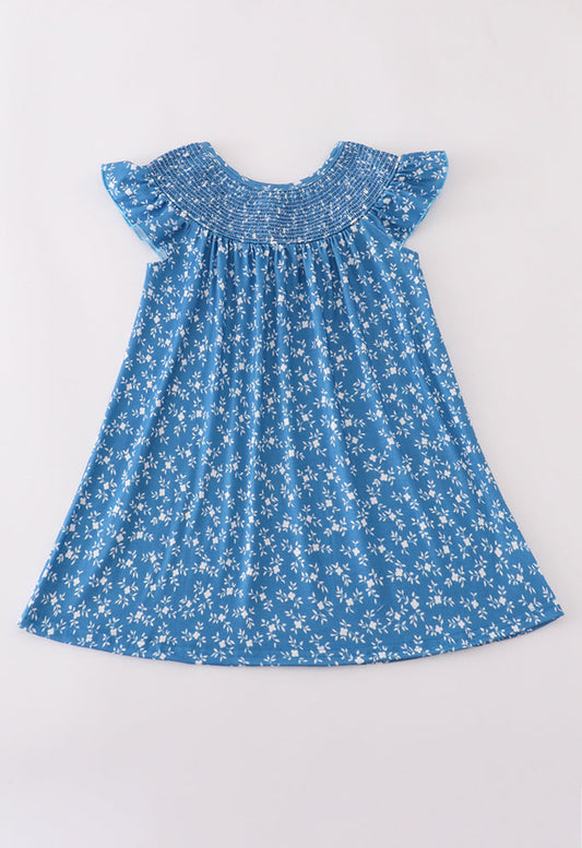 Blue Ruffle Smocked Dress