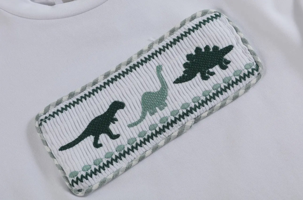 Gingham dinosaur shorts set