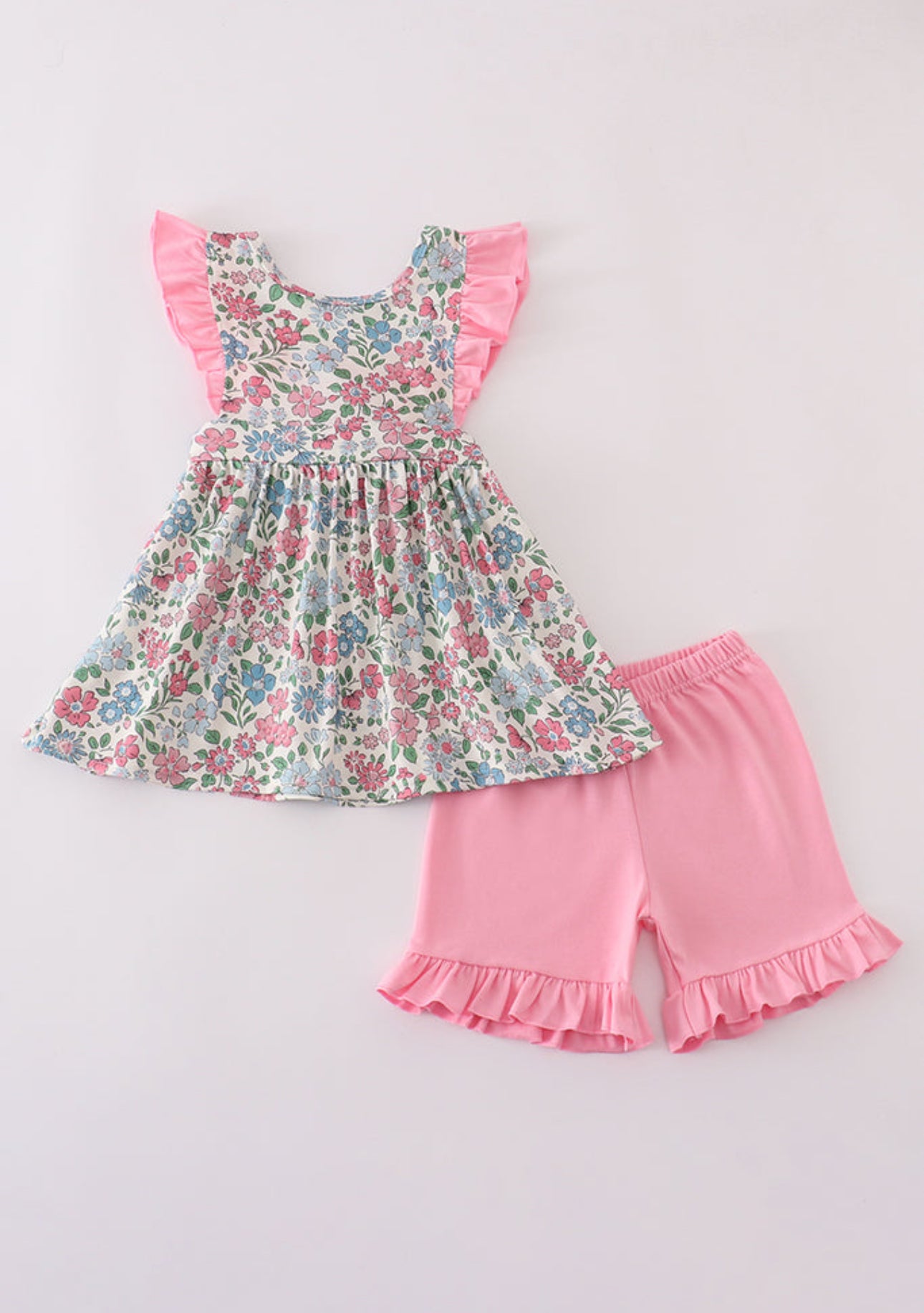 Girls Vintage Floral Ruffle Shorts Set