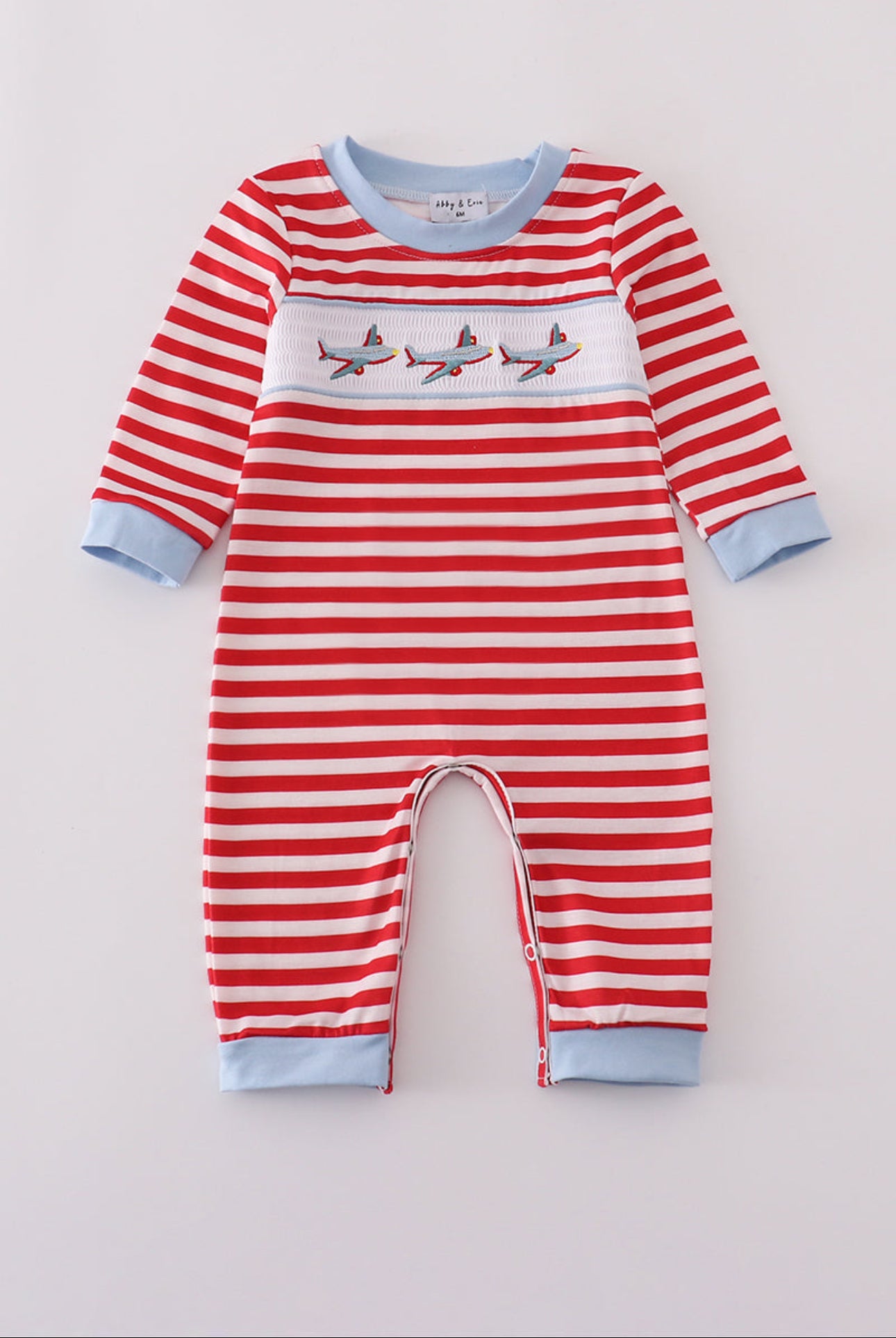 Striped Airplane Embroidered Romper