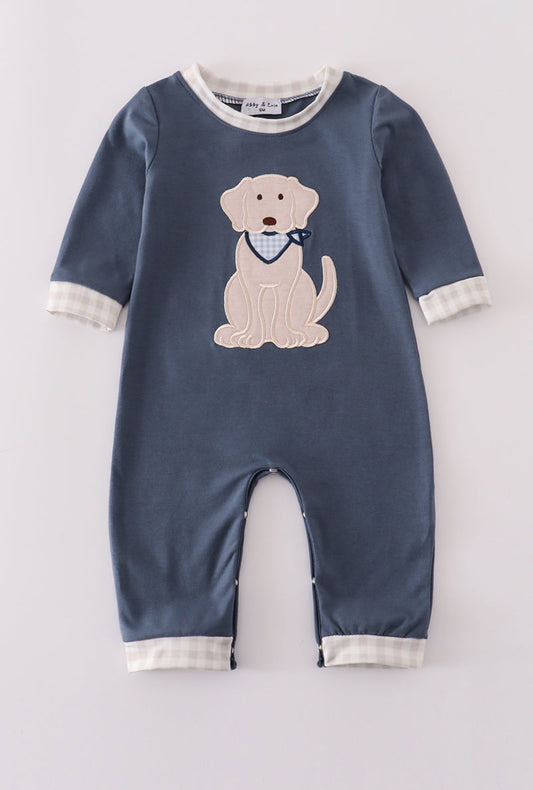 Navy Puppy Appliqué Romper